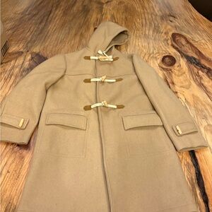 Tan Hooded Toggle Pea Coat wool Pascalik size 12